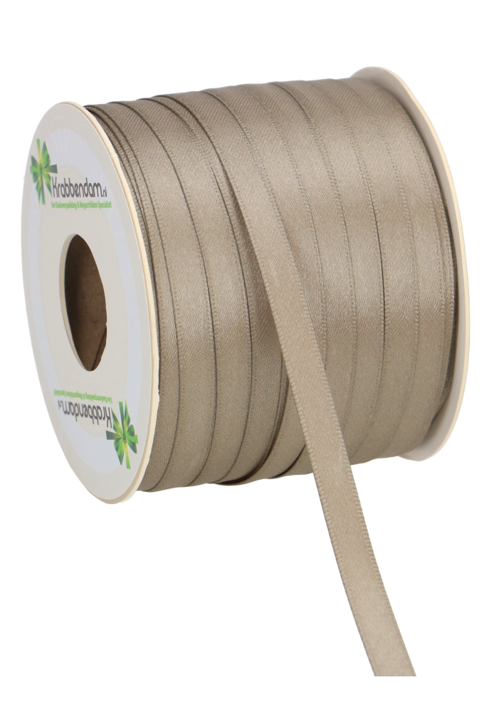 Satijn Dubbel Lint 6mm x 100 meter Taupe