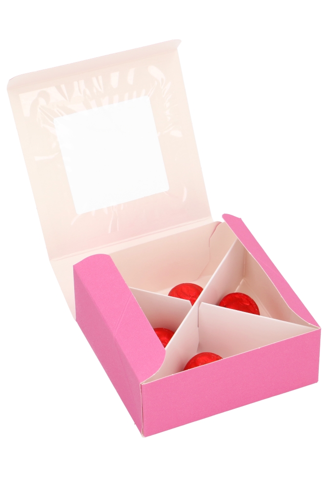 Bonbondoosjes Klepje Pink Venster 4 bonbons 10x10x4cm 10stuks