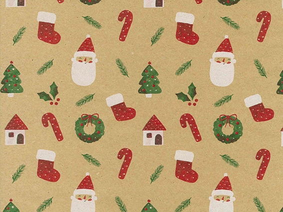 Kerst Kraftpapier Bruin recycled watercolor santa 50cm x 200meter