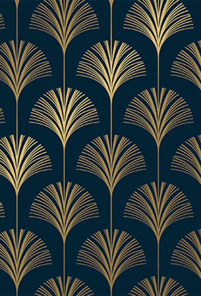 Cadeaupapier Coated royal palmetto donkerblauw & goud 50cm x 200meter