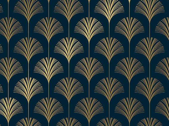 Cadeaupapier Coated royal palmetto donkerblauw & goud 50cm x 200meter