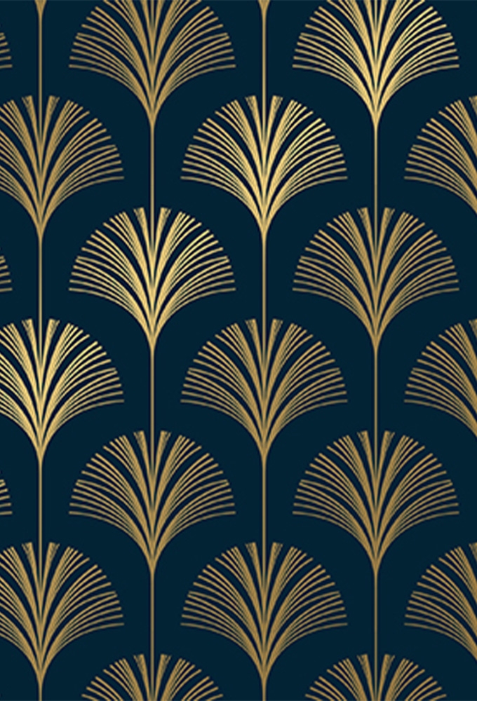Cadeaupapier Coated royal palmetto donkerblauw & goud 70cm x 200meter