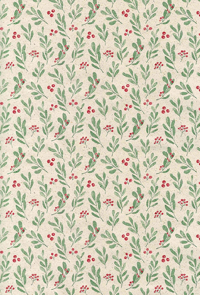 Graspapier christmas twigs & berries rood & groen 50cm x 200meter