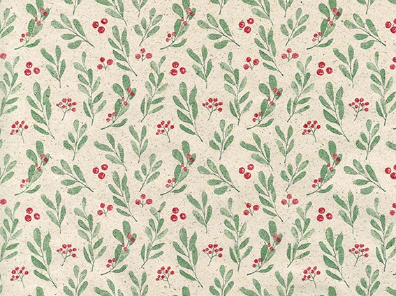 Graspapier christmas twigs & berries rood & groen 50cm x 200meter