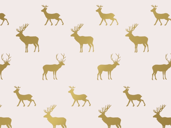Kerstpapier Coated graceful deer creme & goud 70cm x 200meter