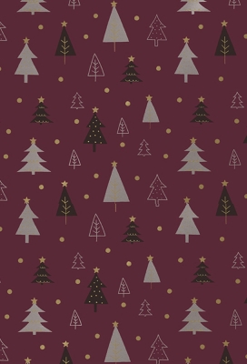 Kerstpapier Coated christmas trees aubergine goud 50cm x 200meter Kerstpapier Coated christmas trees aubergine goud 50cm x 200meter