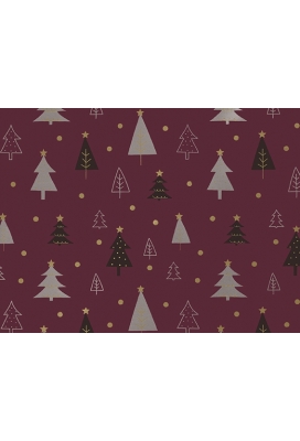 Kerstpapier Coated christmas trees aubergine goud 50cm x 200meter Kerstpapier Coated christmas trees aubergine goud 50cm x 200meter