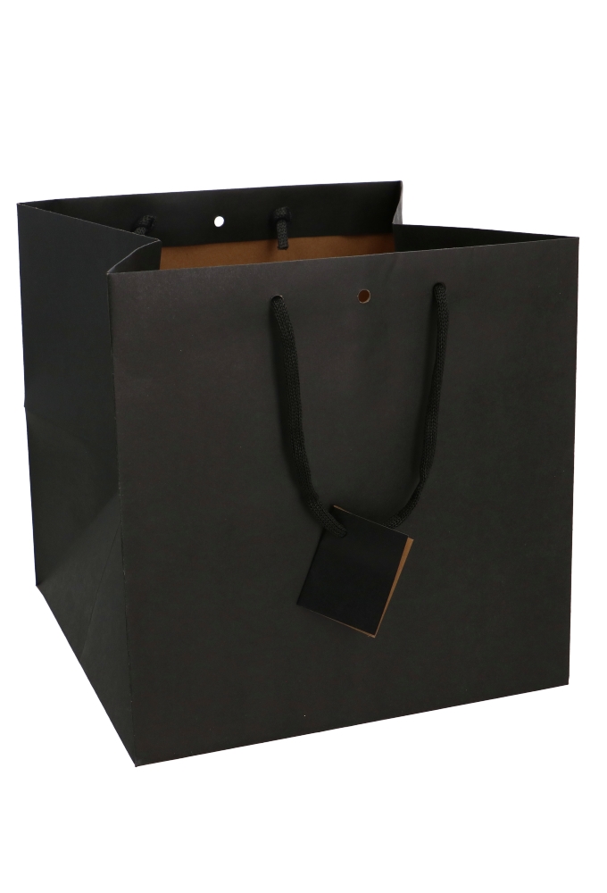 Kadotasjes Praag Zwart Line Mat Met Lintgleuf Koord 26x25.8x26cm 20st