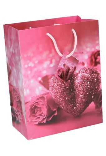 Kadotasjes Liefde Medium Roze Glitter Hartje 18x10x23cm 12stuks