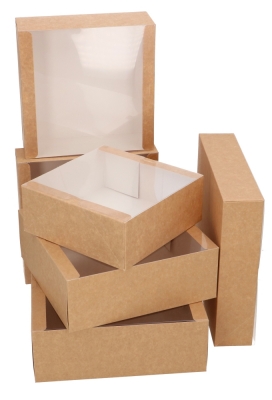 Geschenkdozen Kraft Savor Met PVC Venster 25x25x9cm Kraft 10stuks Geschenkdozen Kraft Savor Met PVC Venster 25x25x9cm Kraft 10stuks