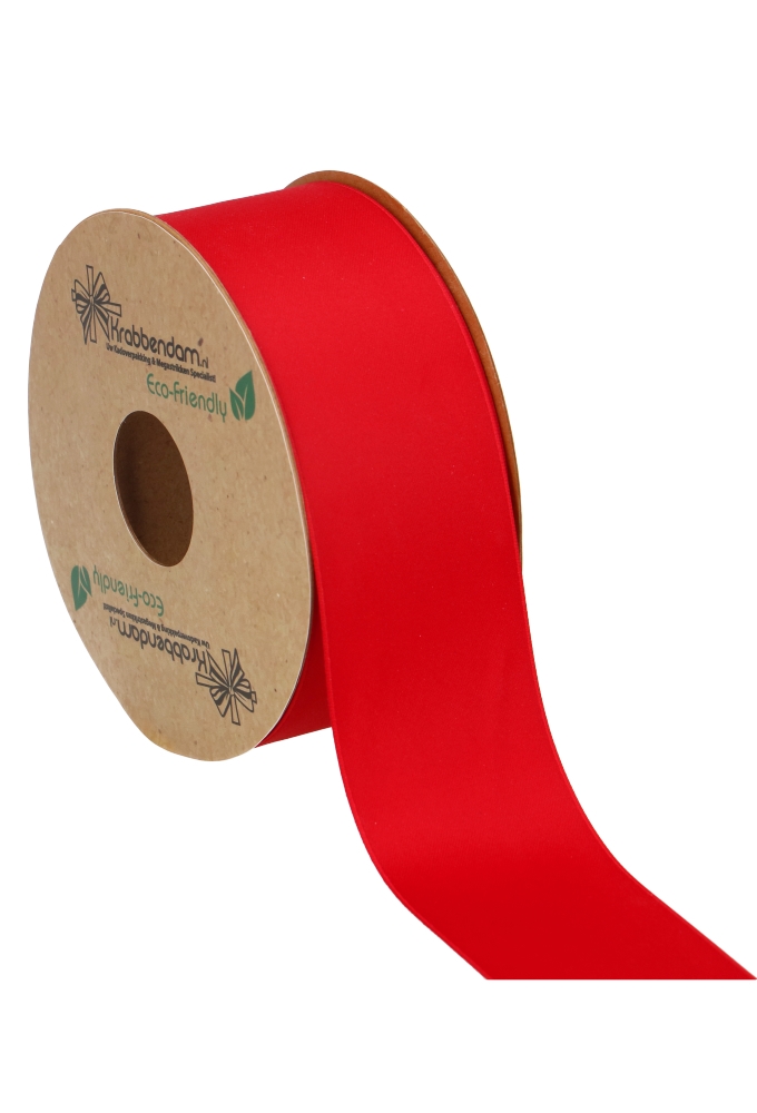 Geschenklint Satijn Dubbel Recycled Pet Rood 40mm x 20 meter