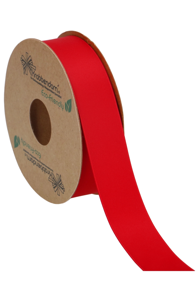 Geschenklint Satijn Dubbel Recycled Pet Rood 25mm x 20 meter