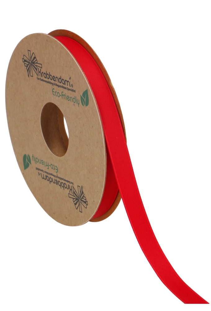 Geschenklint Satijn Dubbel Recycled Pet Rood 10mm x 20 meter