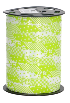 Krullint Flowers Dots Streepjes Groen 10mm x 250 meter