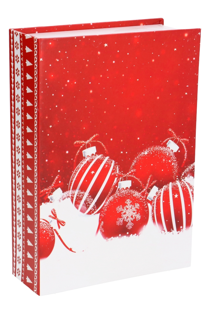 Luxe Kadodoos Boek Red Christmas Balls And Snow 15x21.3x5.2cm 1stuks