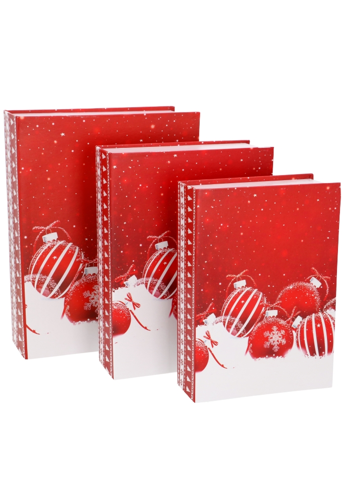 Luxe Kadodoos Boek Red Christmas Balls And Snow 15x21.3x5.2cm 1stuks