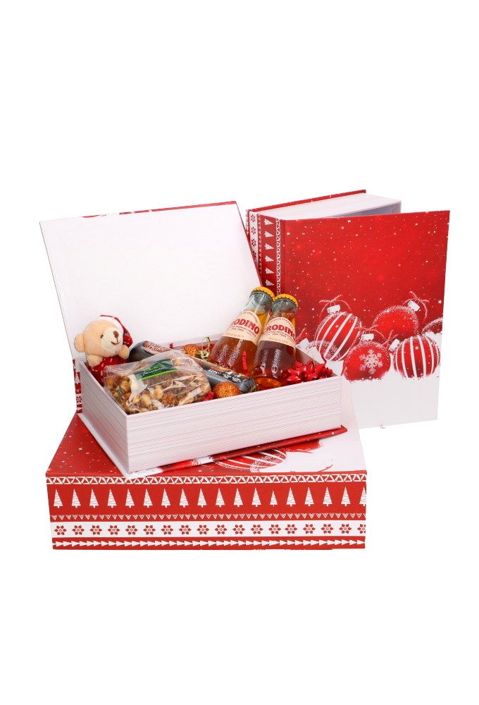 Luxe Kadodoos Boek Red Christmas Balls And Snow 15x21.3x5.2cm 1stuks