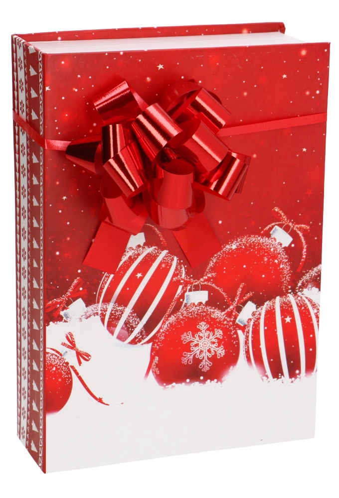 Luxe Kadodoos Boek Red Christmas Balls And Snow 15x21.3x5.2cm 1stuks