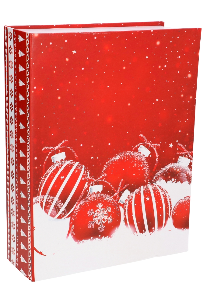 Luxe Kadodoos Boek Red Christmas Balls And Snow 20.7x13x5.3cm 1 stuk