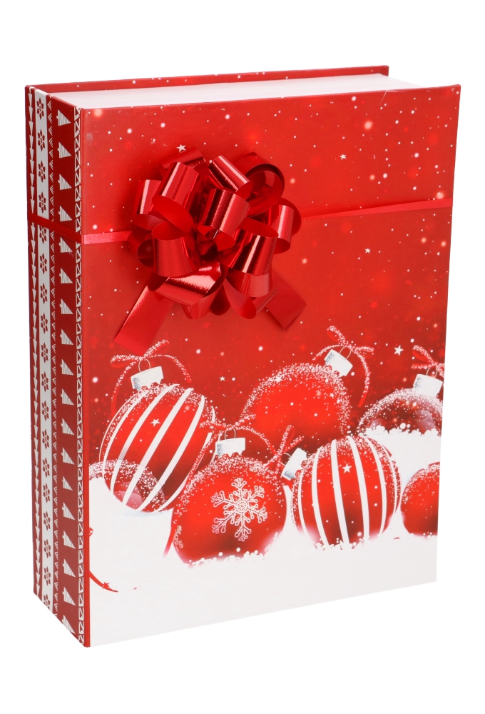 Luxe Kadodoos Boek Red Christmas Balls And Snow 20.7x13x5.3cm 1 stuk