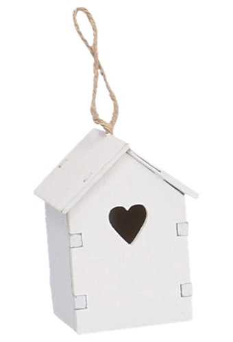 Decoratie Houten Huisje Wit & Koord 4.5x4.5x7cm 1stuks