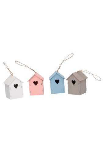 Decoratie Houten Huisje Wit & Koord 4.5x4.5x7cm 1stuks