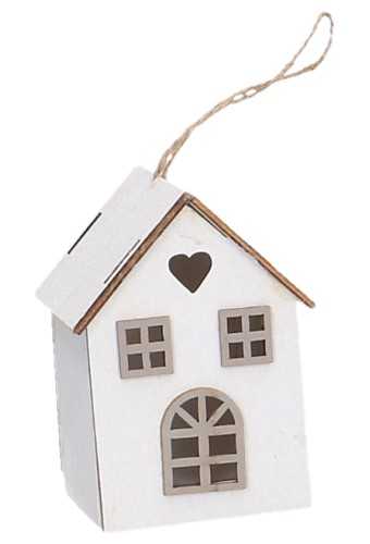 Decoratie Houten Harten Huisje Wit & Koord 6.5x7.3x9cm 1stuks