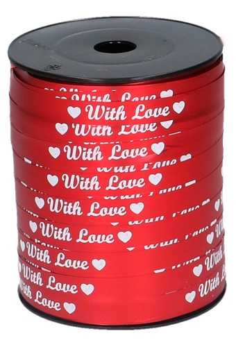 Krullint Rood Metallic With Love Wit 10mm x 225 meter