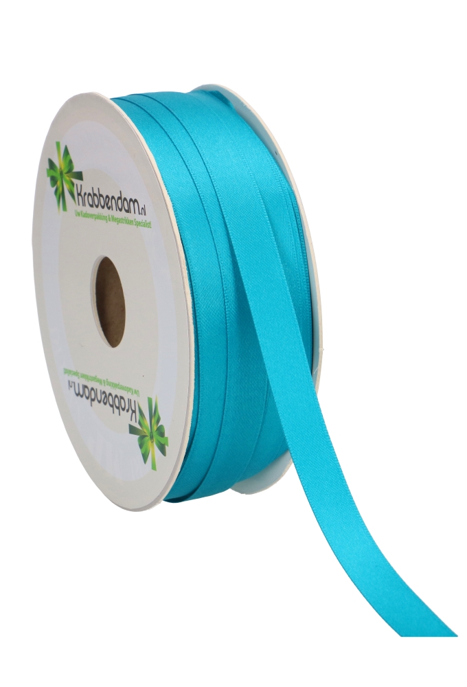 Satijn Dubbel Lint 12mm x 100 meter Aqua Blauw