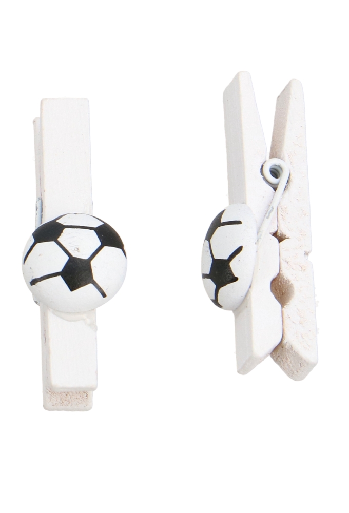 Houten Decoratie Voetbal 1.5cm Met Knijper 8stuks