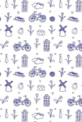 Geschenkpapier Kraft Wit Delfts Woodenshoes Blue Eco 50cm x 200meter