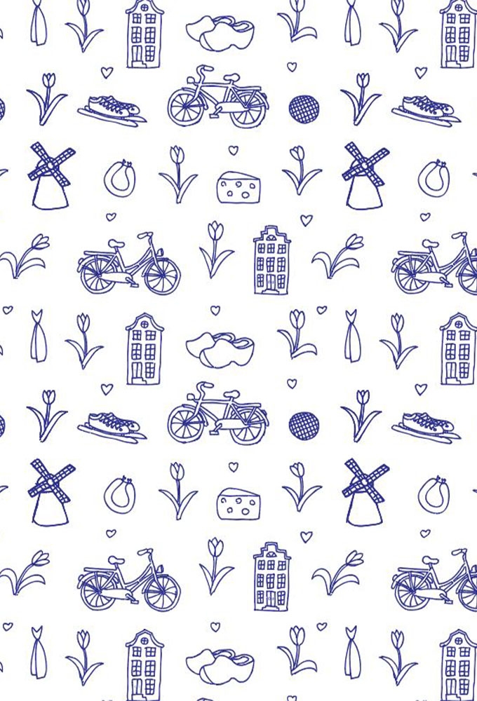 Geschenkpapier Kraft Wit Delfts Woodenshoes Blue Eco 50cm x 200meter