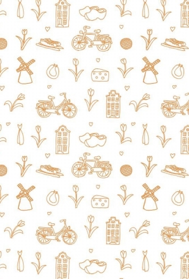 Geschenkpapier Kraft Wit Delfts Woodenshoes Orange Eco 50cm x 200meter