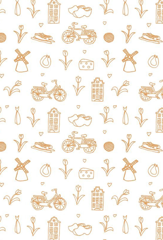 Geschenkpapier Kraft Wit Delfts Woodenshoes Orange Eco 70cm x 200meter