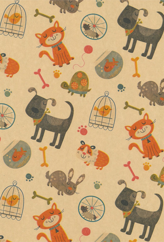 Geschenkpapier Dogs and Cats brown matt 50cm x 200meter