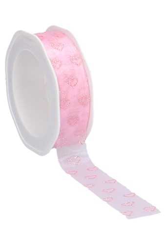 Organza Lint Baby Hartjes Roze 25mm x 25 meter.