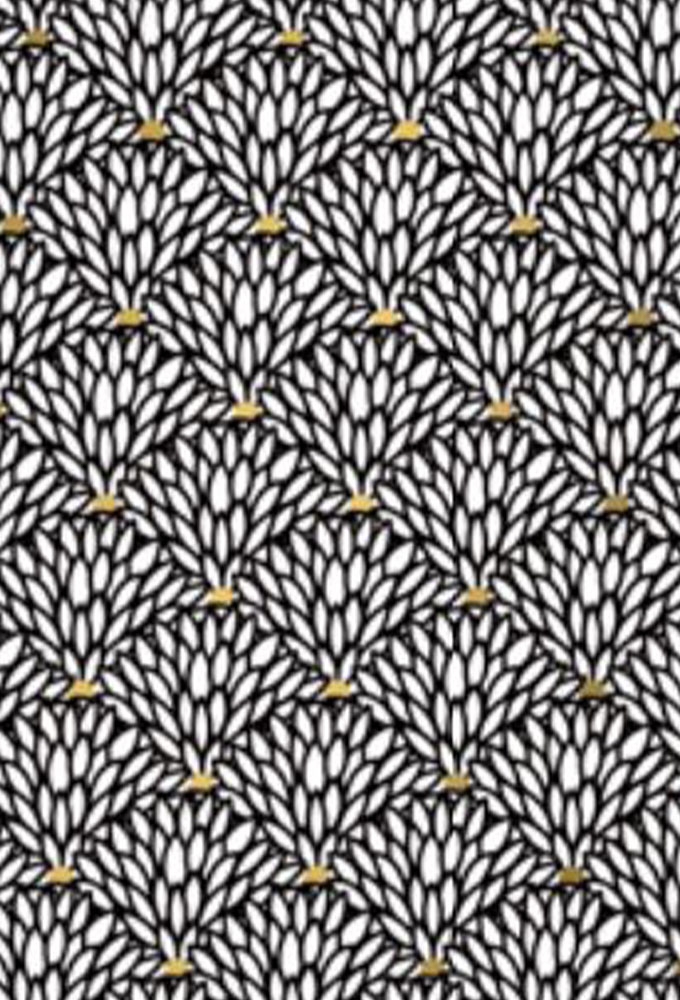 Geschenkpapier Coated Black flower gold dot 50cm x 200meter