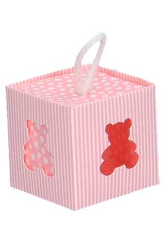 Geschenkdoosje Baby Roze Beertje Venster 250gram 5x5x5cm 10stuks