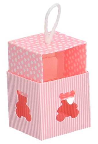 Geschenkdoosje Baby Roze Beertje Venster 250gram 5x5x5cm 10stuks