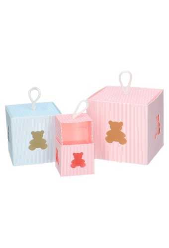 Geschenkdoosje Baby Roze Beertje Venster 250gram 5x5x5cm 10stuks