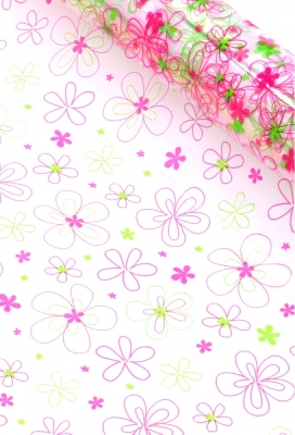 Cadeaufolie Transparant Flowers Groen & Fuchsia 70cm x 50meter 35my 