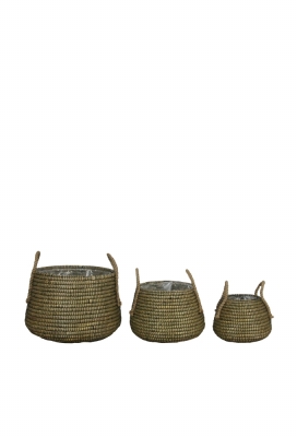 Mand zeegras met kunststof 48x48x36cm Set 3. 1stuks