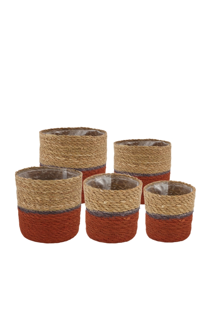 Mand zeegras met plastic 19x19x18cm Set 5. 4stuks