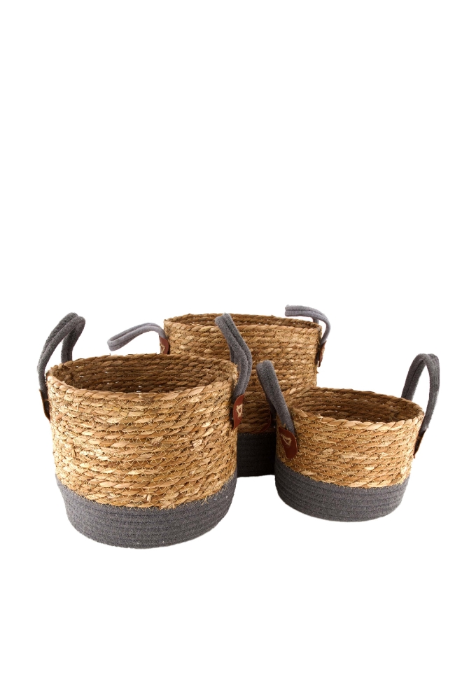 Mand gras met handvat 28x28x35cm Set 3. 3stuks