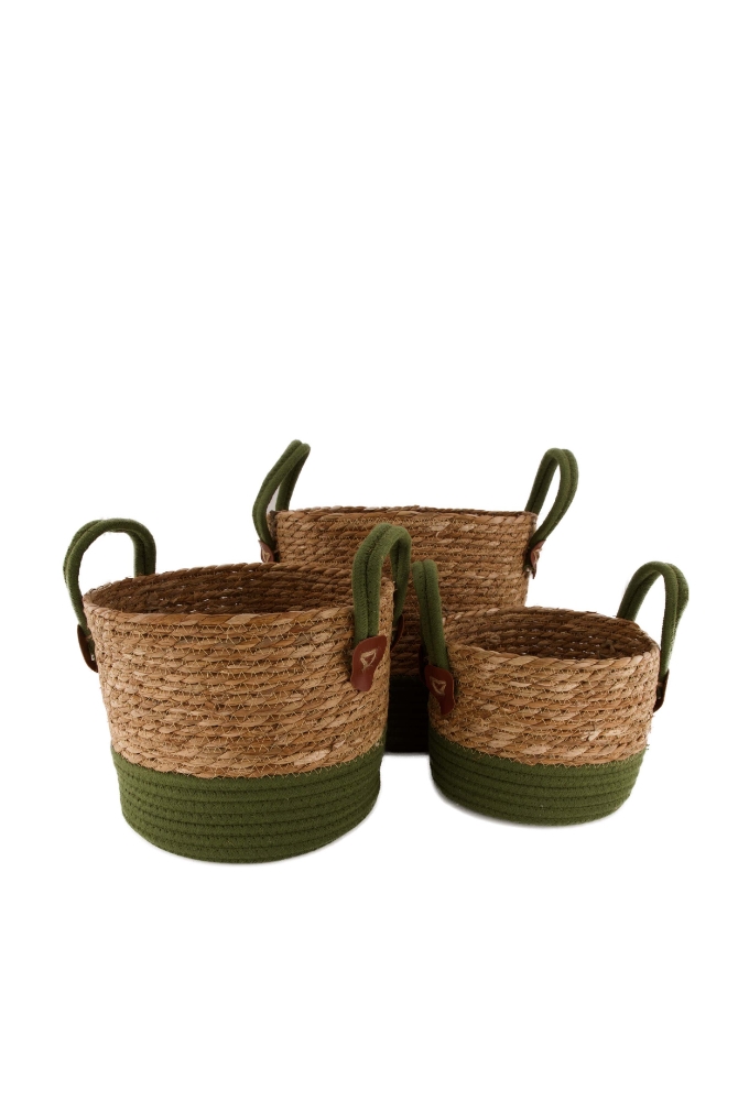 Mand gras met handvat 28x28x35cm Set 3. 3stuks