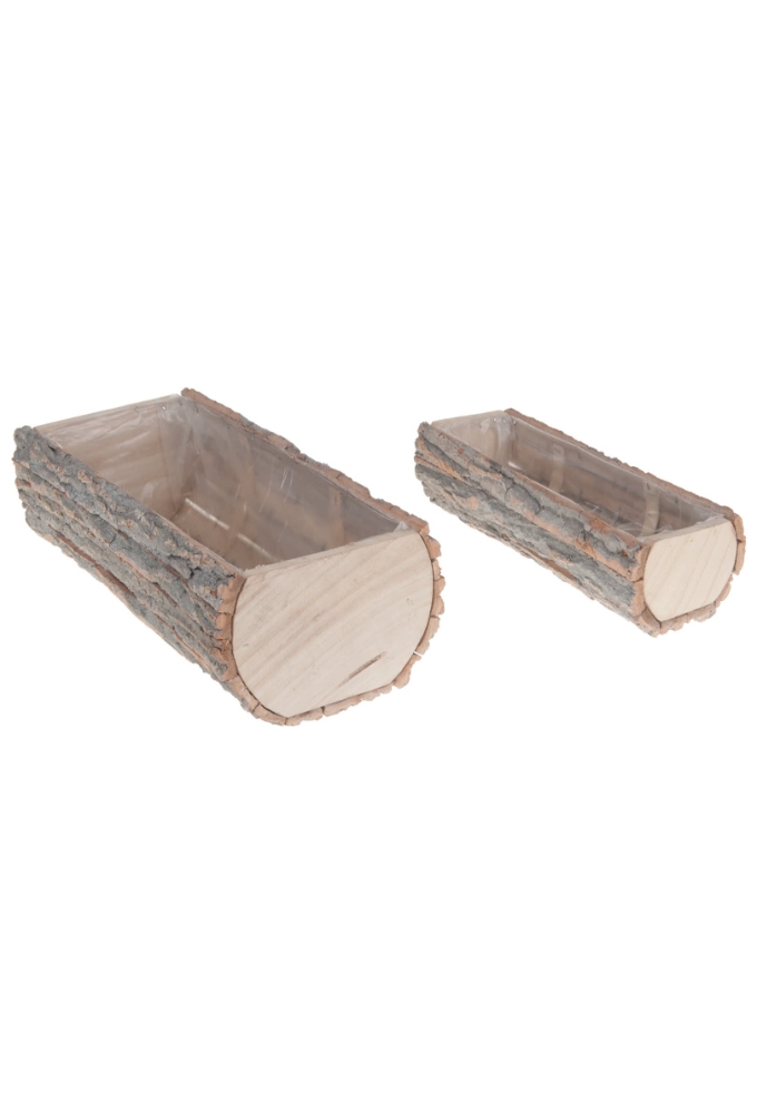 Houten Geschenkbak met schors 40x19x12cm Set 2. 6stuks