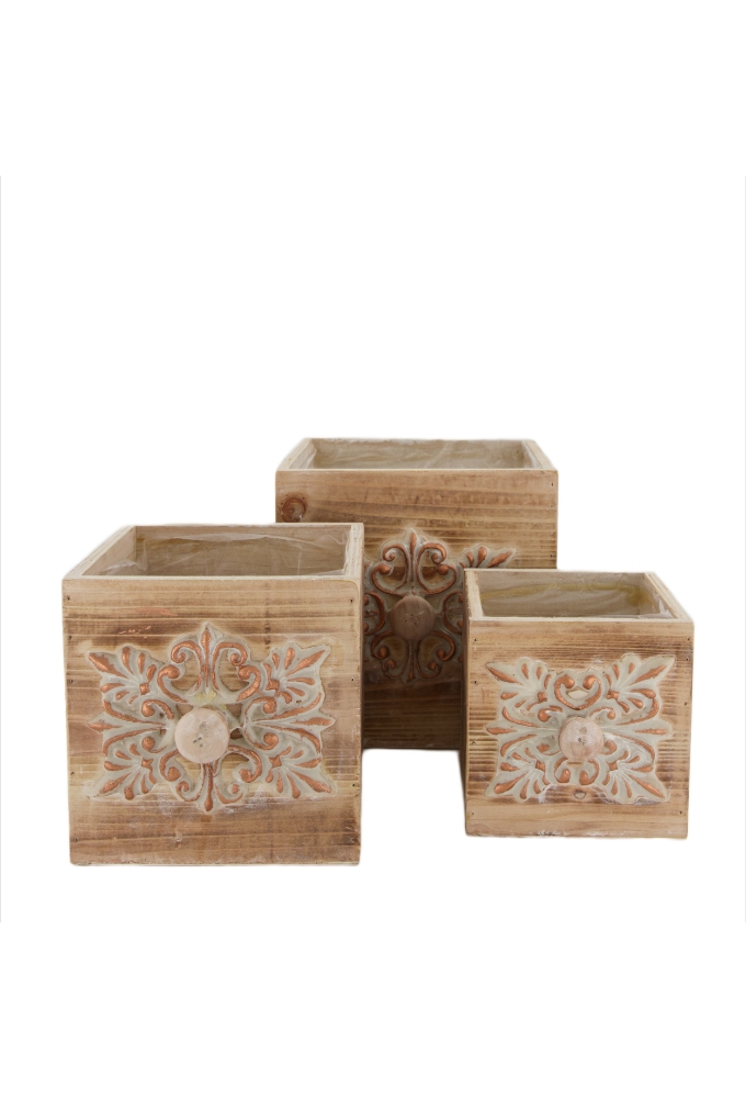 Lade Geschenkbak hout 18x18x18cm Met Plastic Bakje Set 3. 10stuks