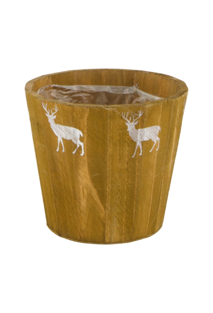 Geschenkbak hert spar hout met plastic 14x14x12cm 36stuks