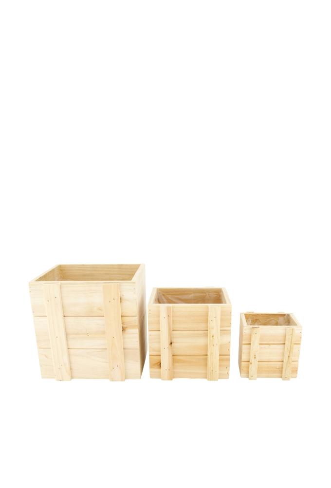 Geschenkbak hout met plastic18x18x18cm Set 3. FSC® 100Procent 9stuks