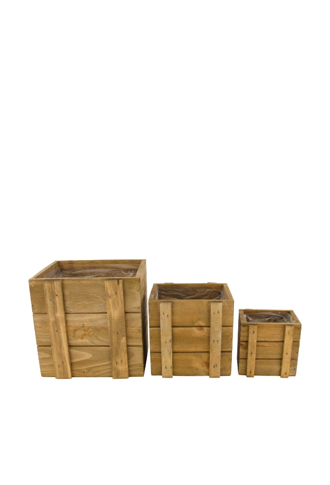 Geschenkbak multiplex hout met plastic 18x18x18cm Set 3. 9stuks